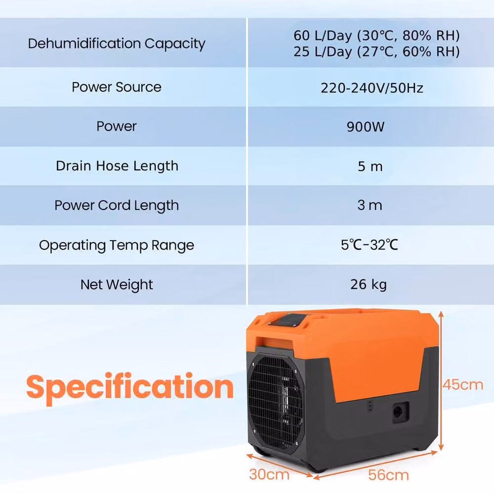Costway Commercial Industrial Dehumidifier with Pump, 60L/Day, Orange – 2