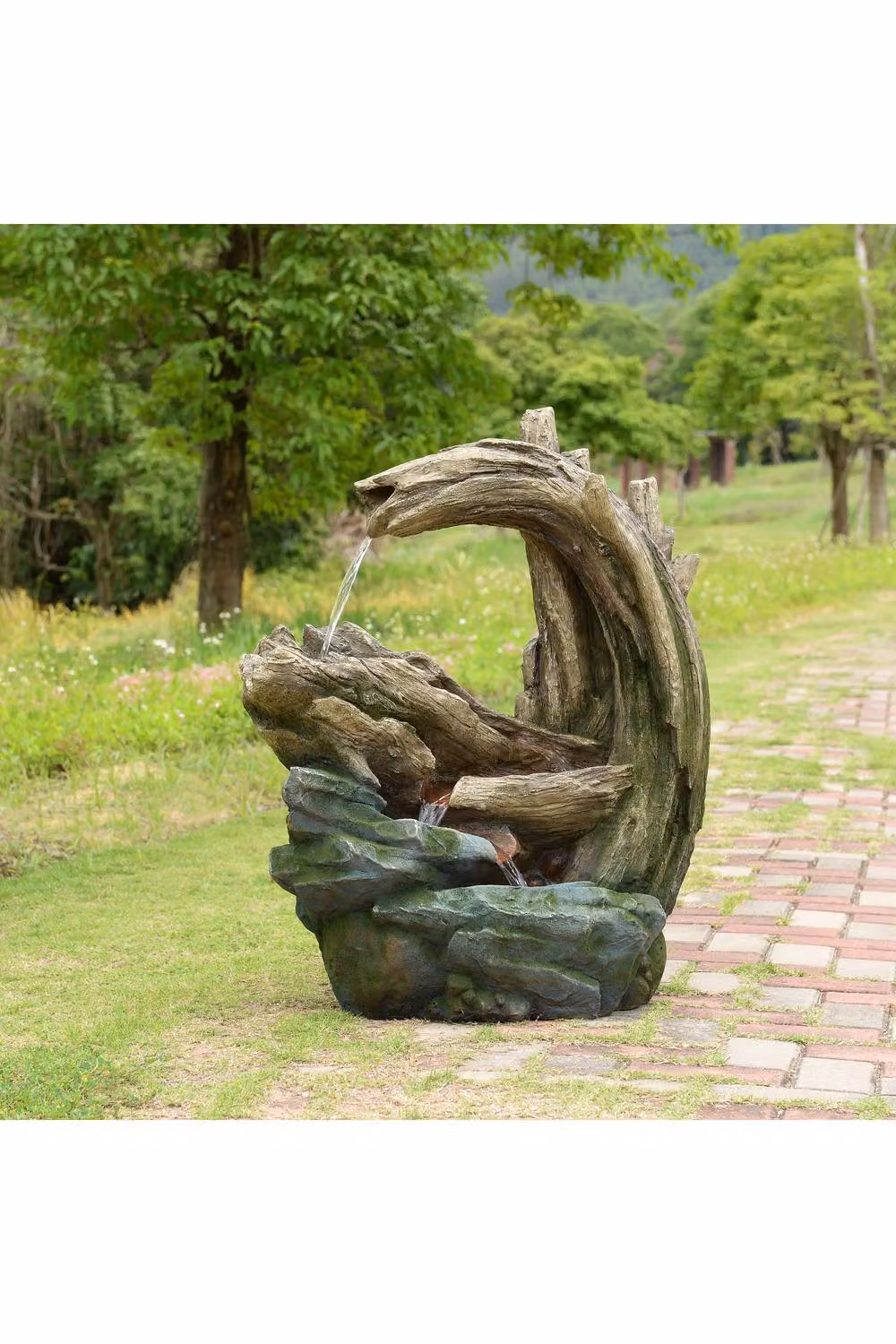 Teamson Home Grey Cascading Outdoor Garden Fountain with LED Lighting and Stone Effect Design, Height: 82 cm – 7