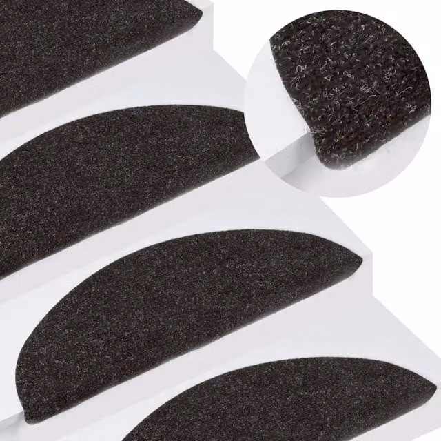 Berkfield Home Self-adhesive Non-slip Stair Mats, 15 Pieces, Black, W: 56 cm, D: 17 cm, H: 3 cm
