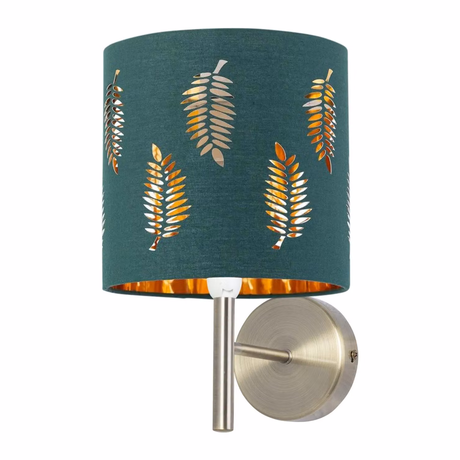 First Choice Lighting Brea Set of 2 Antique Brass Wall Lights with Green Fabric Shades – 2