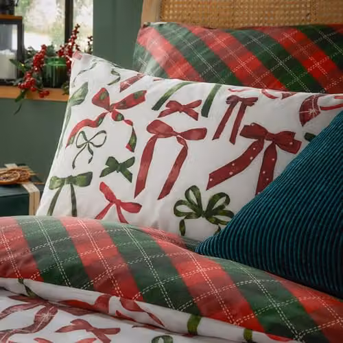 Riva Home Nathalie Bows Reversible Silk Duvet Cover Set, Red and Green, 90 x 200 cm – 2