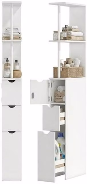NESTLUNE Tall Bathroom Storage Cabinet with Shelf, White, W/D/H: 15 x 15 x 100 cm