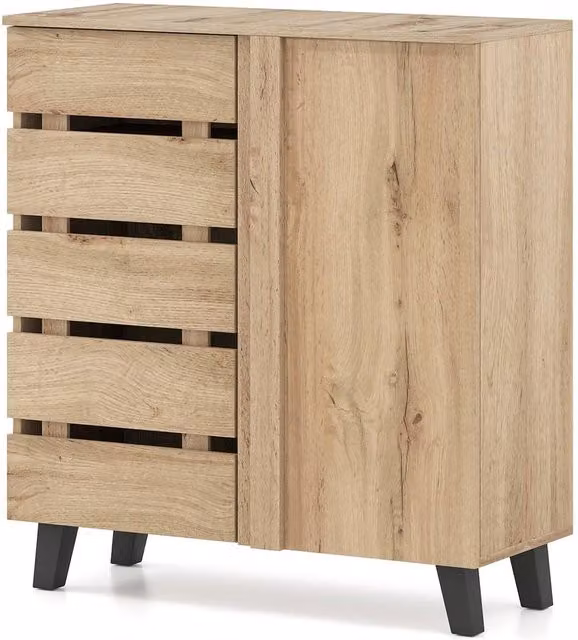 Havendro 4-Tier Shoe Storage Cabinet with 2 Soft-Close Louvered Doors in Natural Wood – 1
