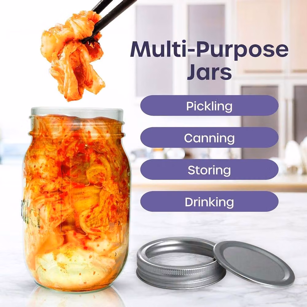 Volila 4 Pack Airtight and Leakproof Glass Mason Jars for Pickling, Kimchi and Salad, 500 ml, Clear – 3