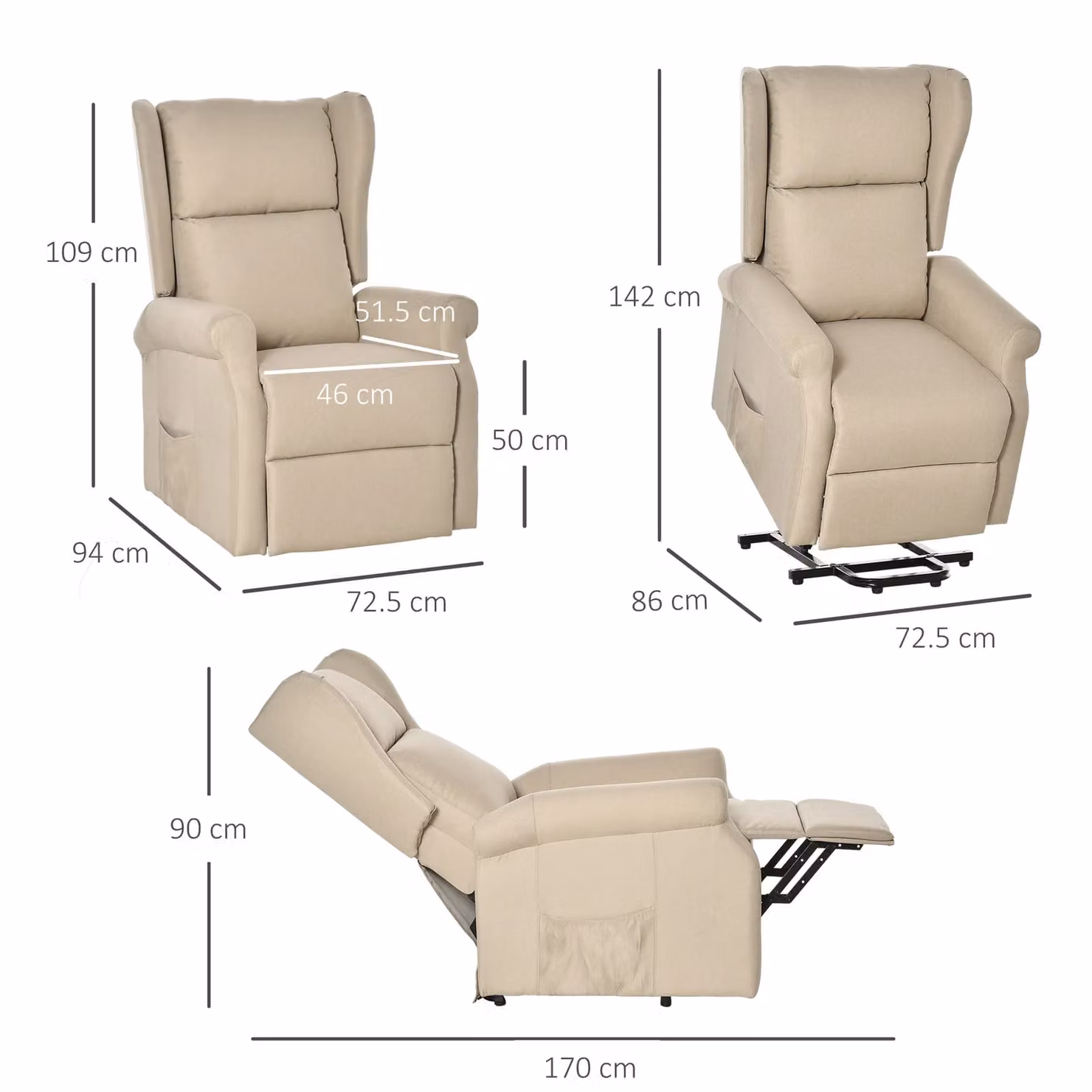 HOMCOM Electric Riser Recliner Armchair with Remote Control and Power Lift Assist in Beige Fabric – 2