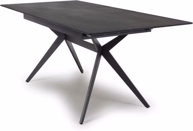Shankar Modern Black Glossy Ceramic Extendable Rectangular Dining Table with X-Frame Metal Base