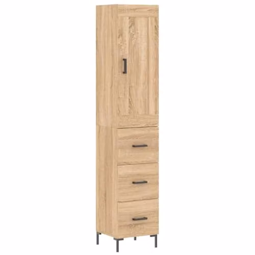 vidaXL Highboard in Sonoma Oak, Brown Modern Engineered Wood with Hinged Doors and Internal Shelves, W/D/H: 34.5 x 34.0 x 180.0 cm