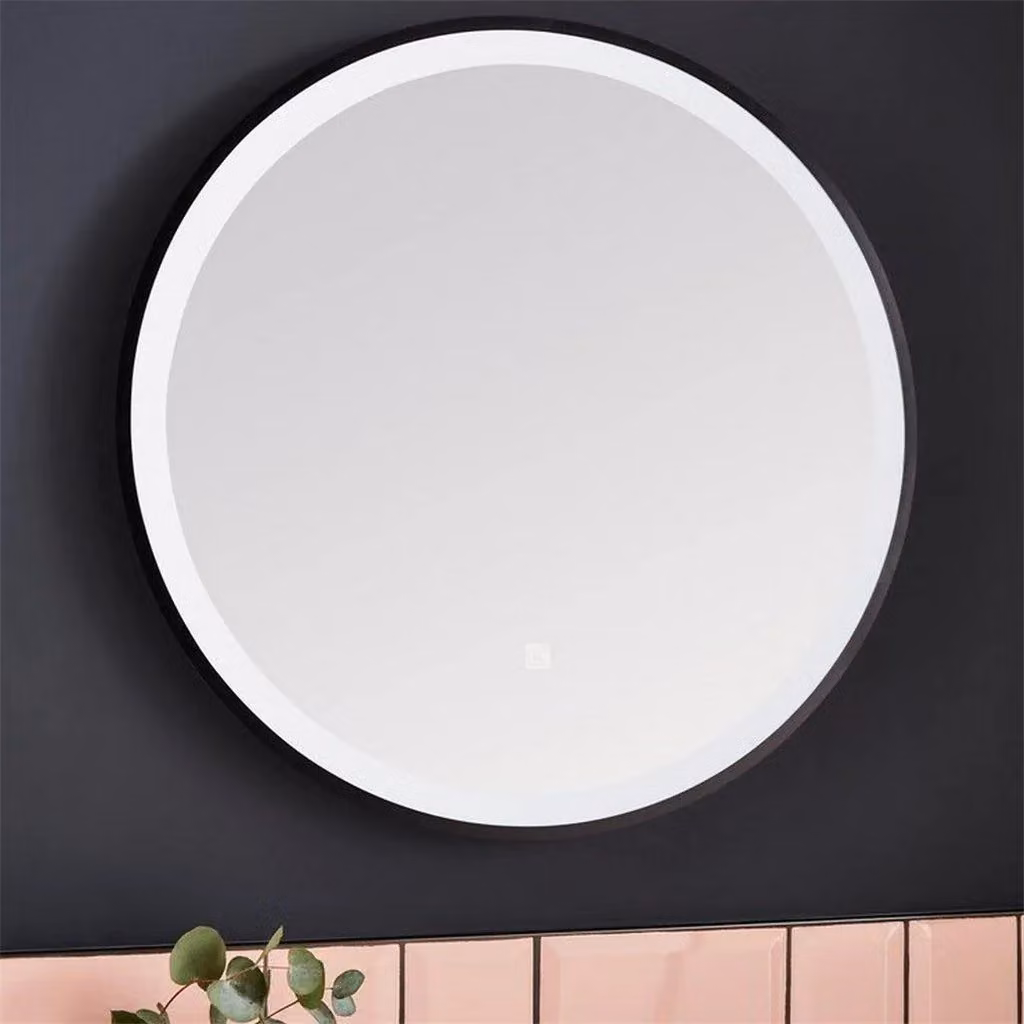 Clifton Circular LED Wall Mirror in Matt Black with Touch Switch, Diameter: 60 cm – 2