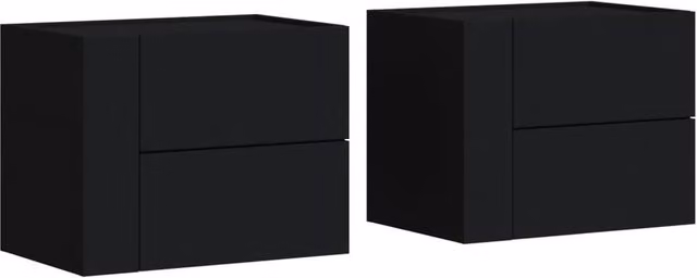 Berkfield Home Set of 2 Wall-mounted Bedside Cabinets, Black, W: 45 cm, D: 30 cm, H: 35 cm – 1