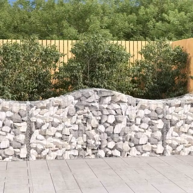 Berkfield Home Arched Gabion Baskets, 9 Piece Set, Silver Galvanised Steel, W: 200 cm, D: 50 cm, H: 80-100 cm – 1