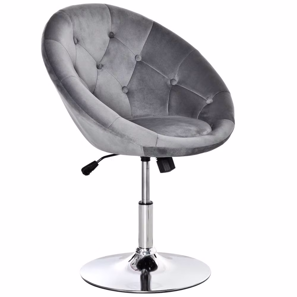Wyld Haus Grey Velvet Feel Adjustable Swivel Vanity Stool with Tufted Seat – 2