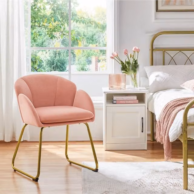 Yaheetech Pink Velvet Flower Shape Accent Chair with Gold Metal Legs