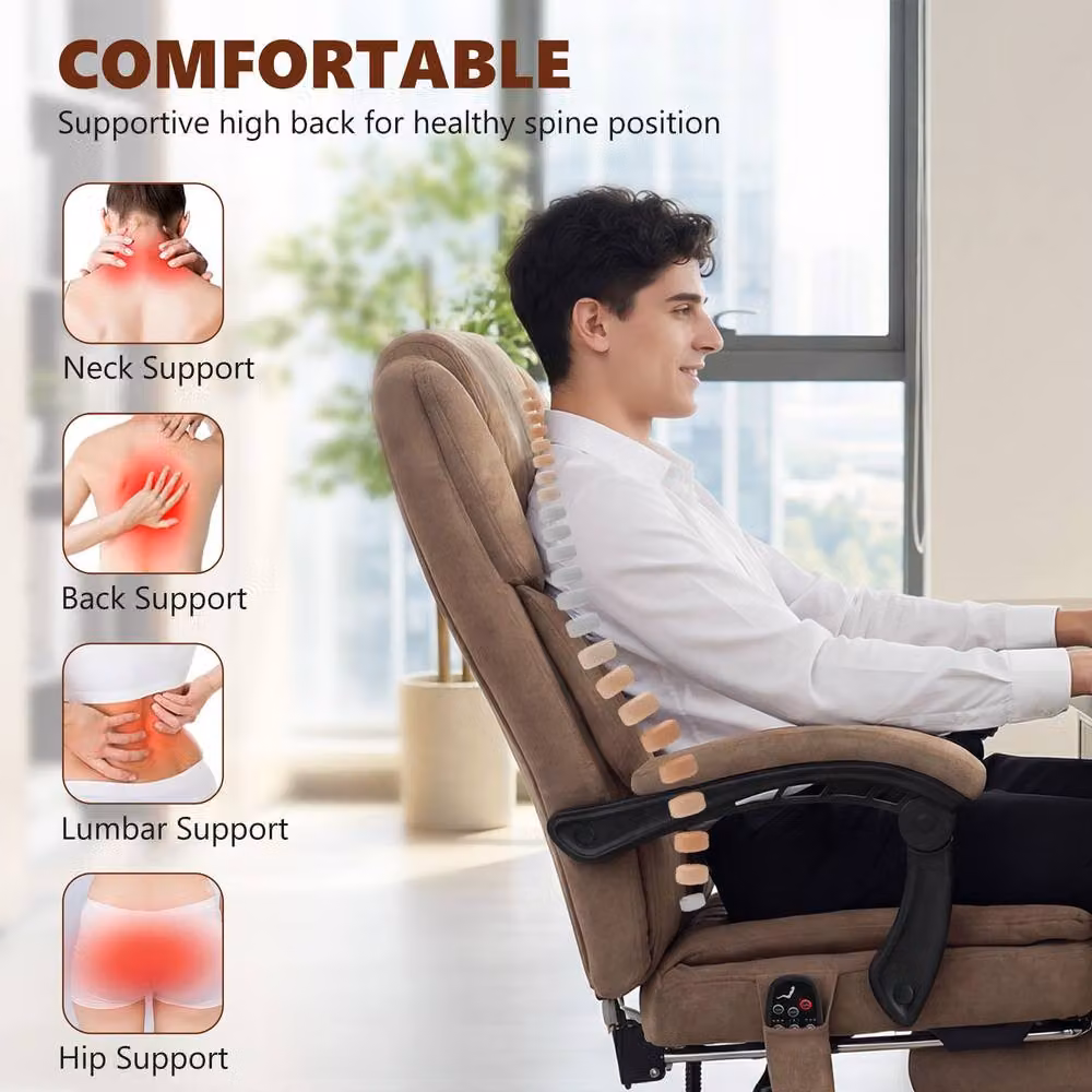 HOMCOM Brown Velvet Executive Office Chair with Headrest and Armrests – 5