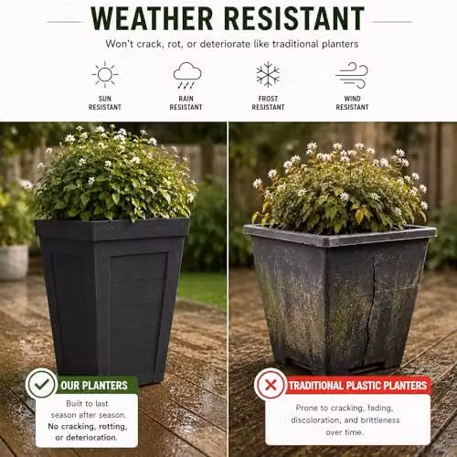 Nicoman Black Rubber Tall Square Planter, W/D/H: 37 x 37 x 57 cm – 3
