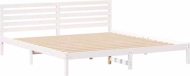 Berkfield Home White Solid Pine Wood Bed with Headboard W/D/H: 200 x 210 cm