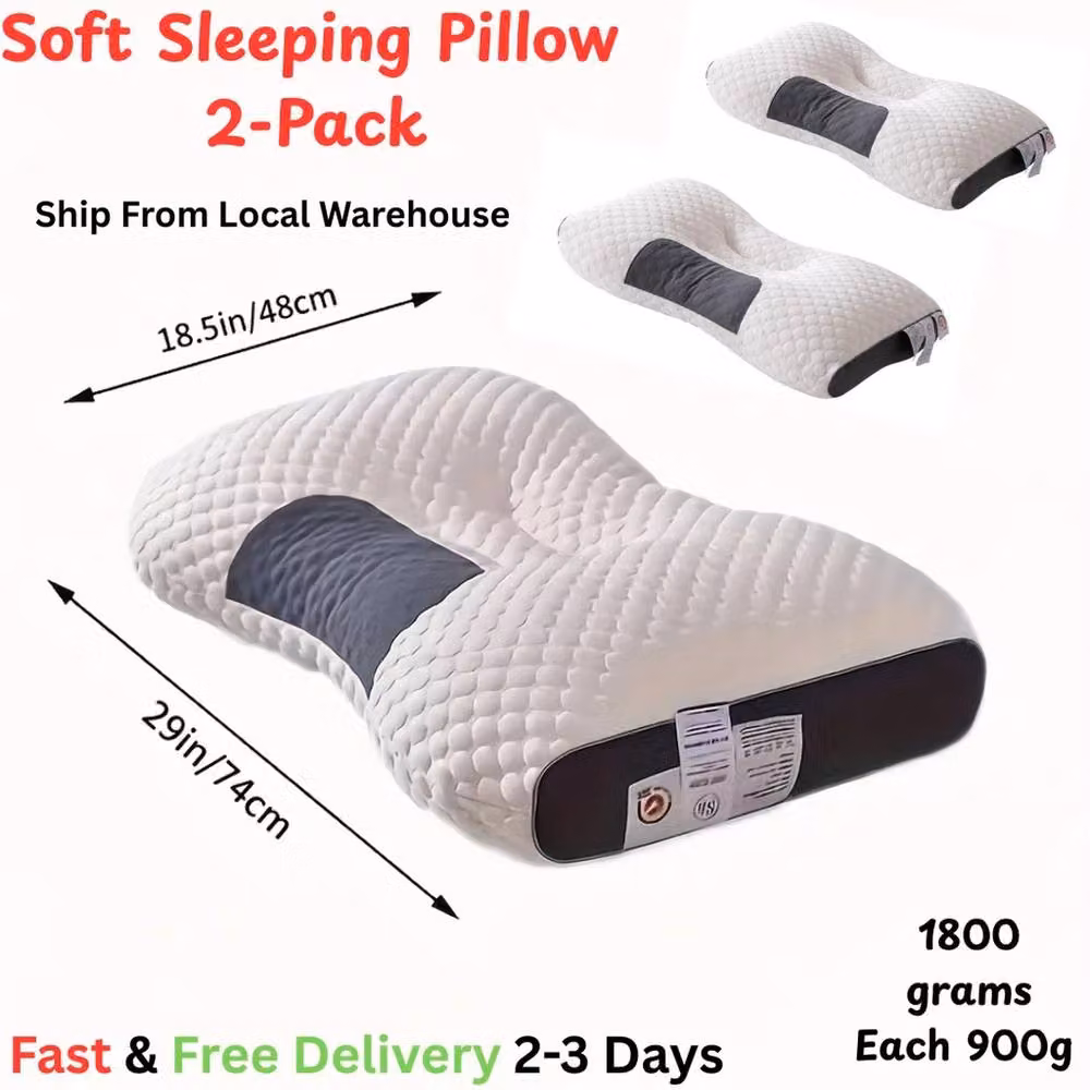 Ventryn 2-Piece Set of Soft Ergonomic Cervical Contour Massage Neck Pillows in White – 2