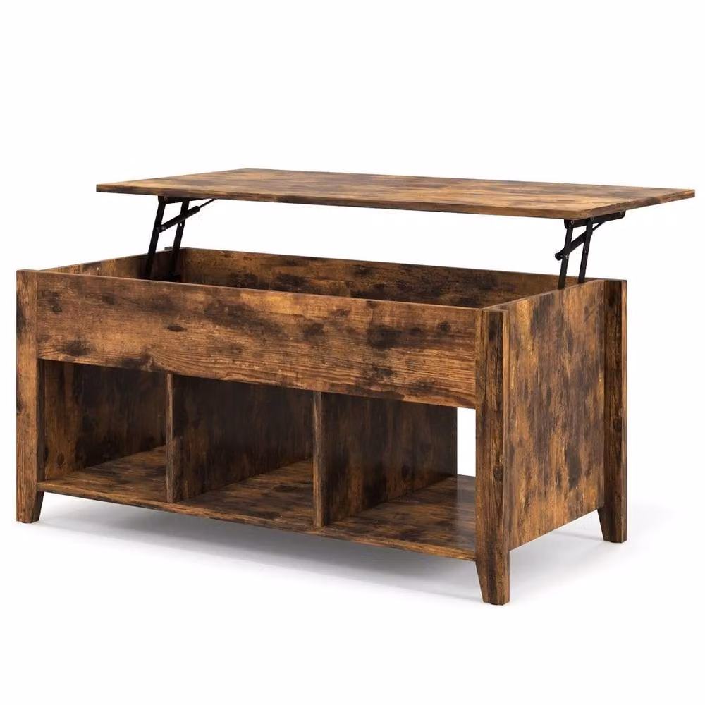 VOGREX Modern Rectangular Wooden Lift Top Coffee Table in Brown – 4