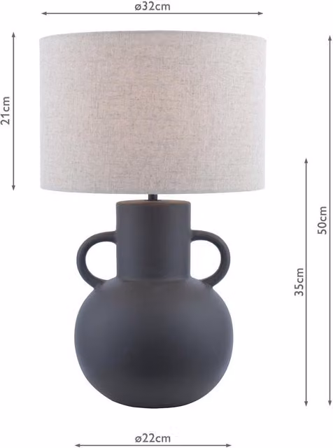 Dar Black Ceramic Table Lamp with White Fabric Cylinder Shade