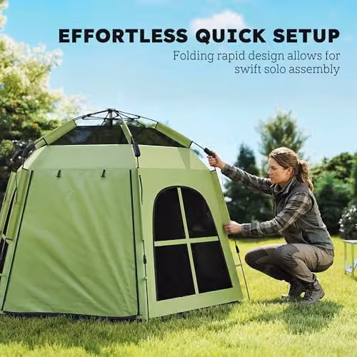 Outsunny Pop Up Tent with 2 Doors and Carry Bag, 3000mm Waterproof, Green – 4