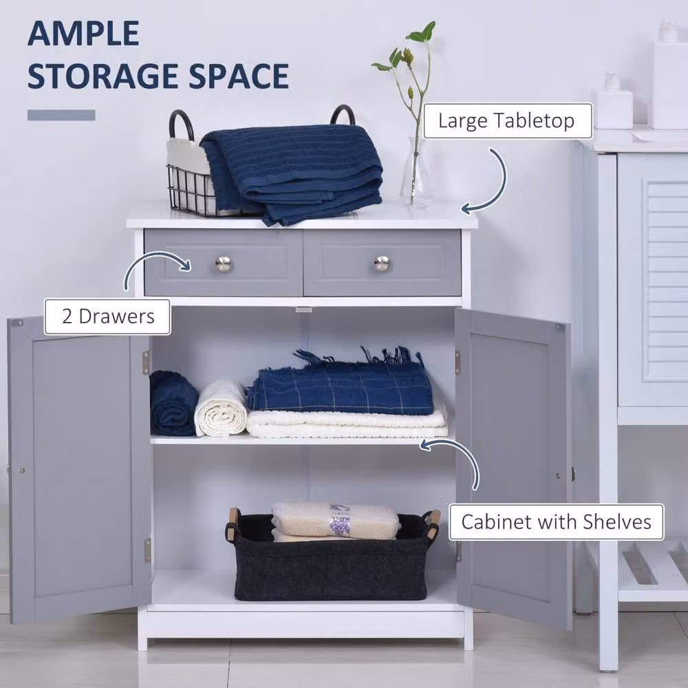 Wyld Haus Lufili Freestanding Bathroom Storage Unit with 2 Drawers and Cupboard in Grey and White – 3