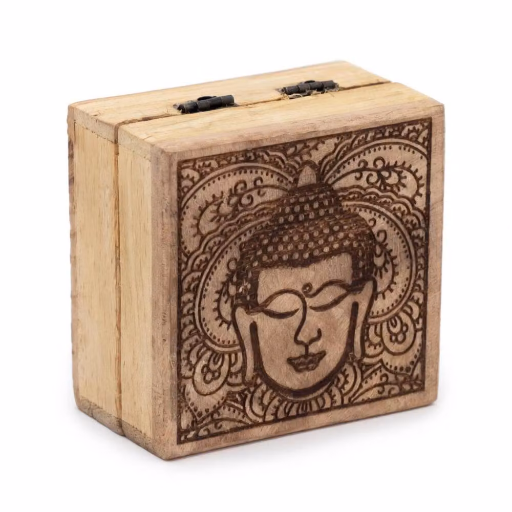 KDMD Elegant Black Buddha Face Square Keepsake and Decor Box in Brown, W/D/H: 10 x 10 x 4.2 cm – 3
