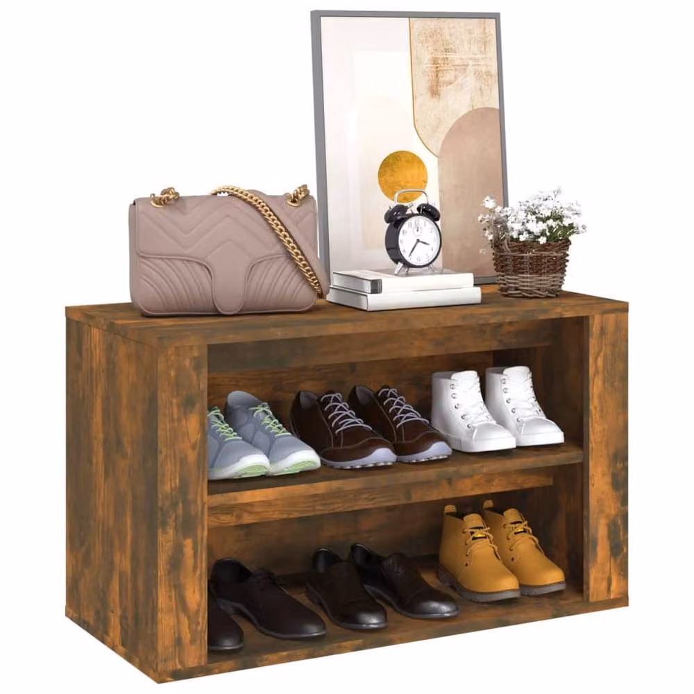 Berkfield Home Smoked Oak Shoe Rack in Brown, W/D/H: 75 x 35 x 45 cm – 3