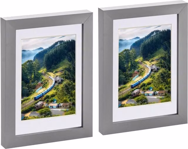 Nicola Spring Pack of 2 Grey and White Single Rectangular Photo Frames with 4x6 inch Mount for 5x7 inch Photos