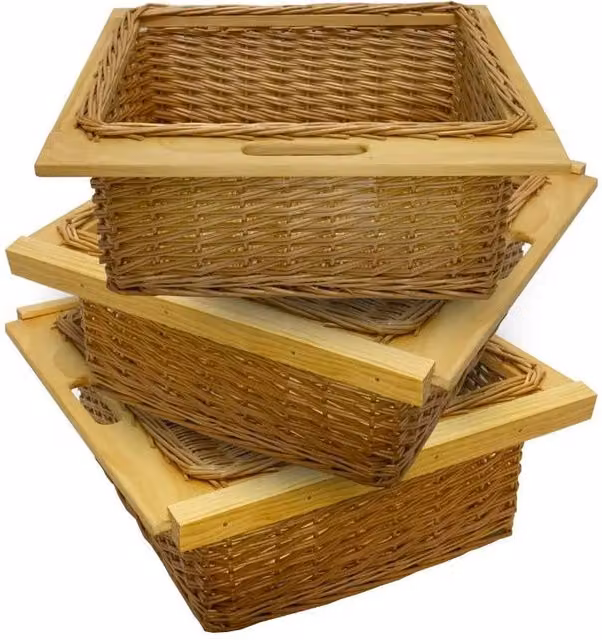Monstershop 3 x Pull Out Open Weave Wicker Kitchen Baskets with Handles in Terracotta and Brown – 2