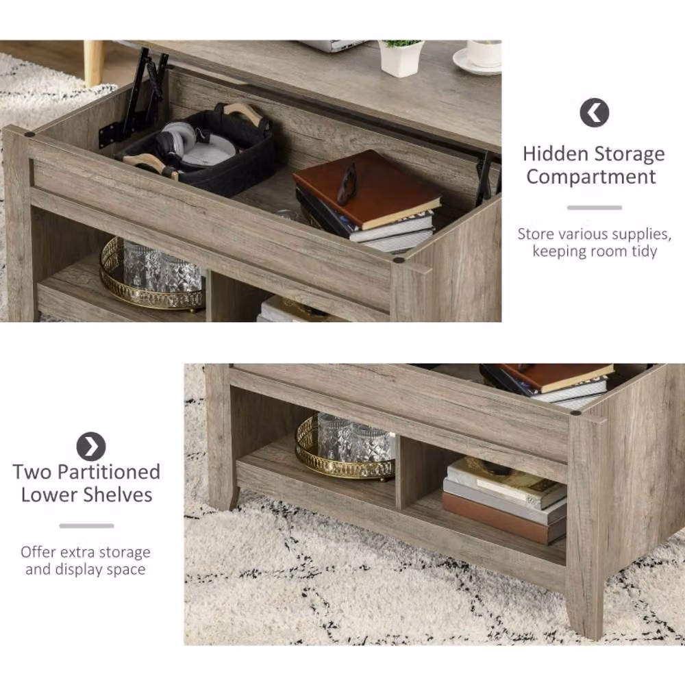 STILVORA Modern Rectangular Coffee Table with Lift Top and Hidden Storage in Light Oak – 5