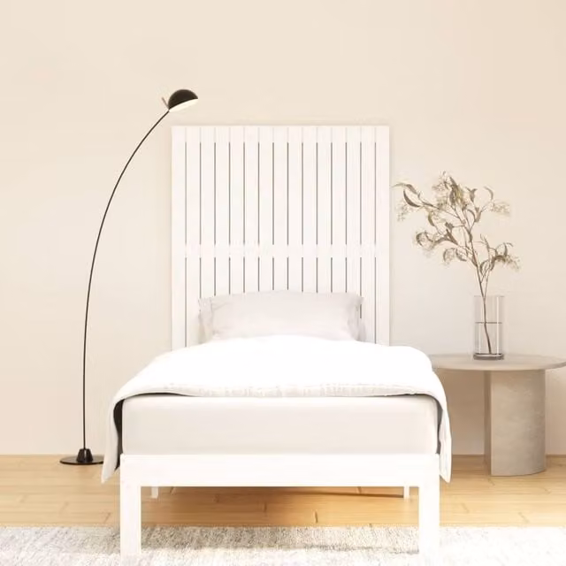 Berkfield Home White Solid Wood Pine Wall Headboard, W: 95.5 cm, D: 3 cm, H: 110 cm