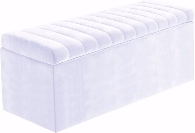 R&M Furnishers White Plush Velvet Striped Upholstered Blanket Chest