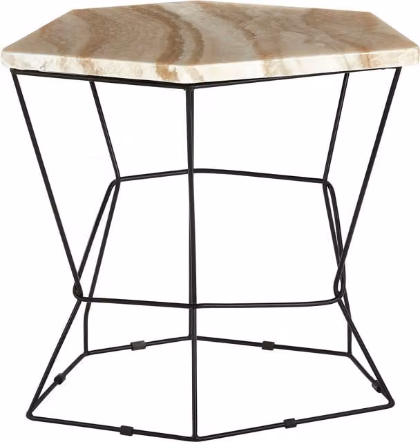 Fifty Five South Modern Geometric Side Table with Natural Stone Top in Brown and Black