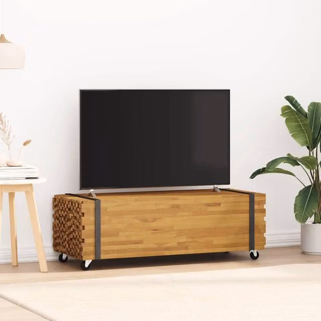Berkfield Home Beautiful Coffee Table in Brown Teak Wood with Castors, W/D/H: 110 x 45 x 35 cm – 1
