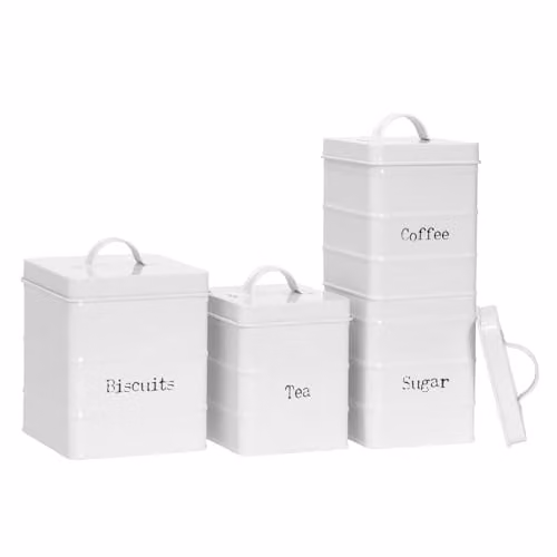 Harbour Housewares 4pc Metal Kitchen Canister Set in White and Grey with Airtight Lids – 1