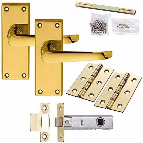 Loops Victorian Straight Lever Door Handle and Latch Pack in Brass with Square Backplate