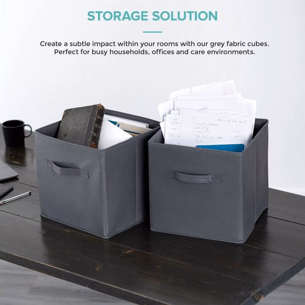 EONLION Set of 6 Foldable Fabric Storage Cubes with Handles, Grey, W/D/H: 50 x 50 x 50 cm – 2
