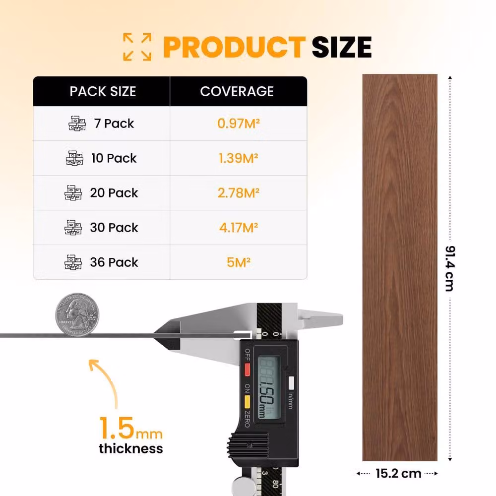 Novecrafto Self Adhesive Wood Look Vinyl Floor Planks, Pack of 10, Dark Brown, W: 91.4 cm, D: 15.2 cm – 3