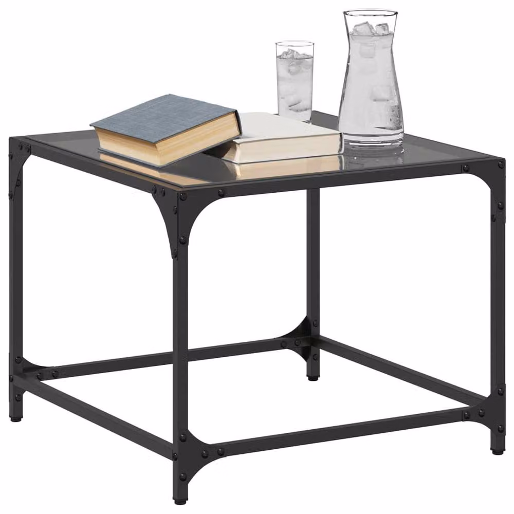 Berkfield Home Set of 2 Modern Square Coffee Tables with Black Glossy Glass Tops and Steel Frames, W/D/H: 50 x 50 x 40 cm – 3