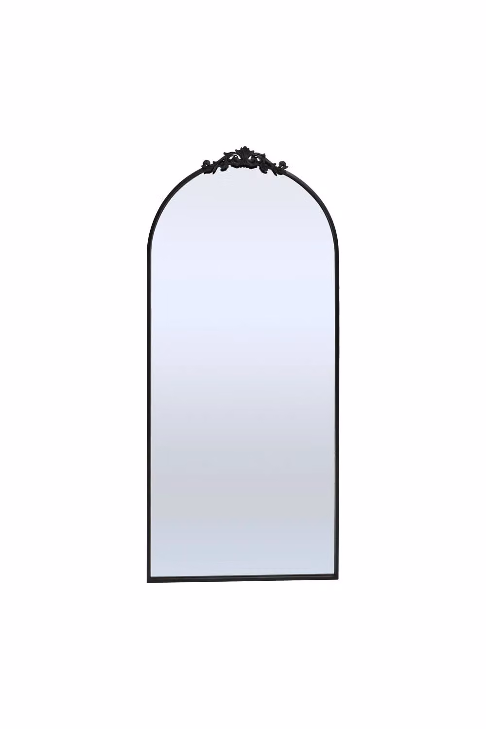 Living and Home Rococo Black Metal Arch Full-Length Wall Mirror with Scroll and Acanthus Leaf Carvings, W: 80 cm, H: 180 cm – 3