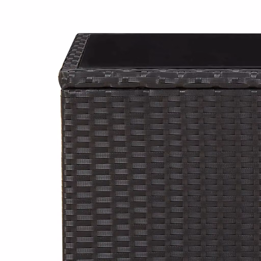 Berkfield Home Modern Black Poly Rattan Tea Table with Tempered Glass Top – 4