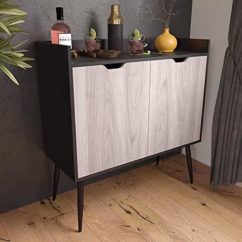 DHP Furniture Copley Bar Cabinet in Black and Brown Oak Look, W/D/H: 92 x 41 x 97 cm – 4