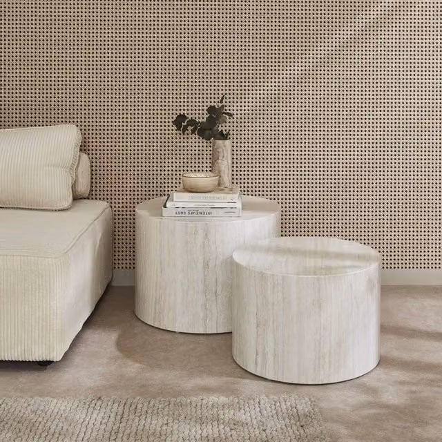sweeek Pair of Round White Marble-effect Nesting Coffee Tables – 1