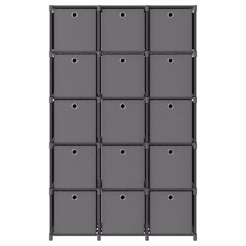 Berkfield Home 15-Cube Freestanding Display Shelf with Fabric Boxes in Grey, W/D/H: 103 x 30 x 175.5 cm – 2