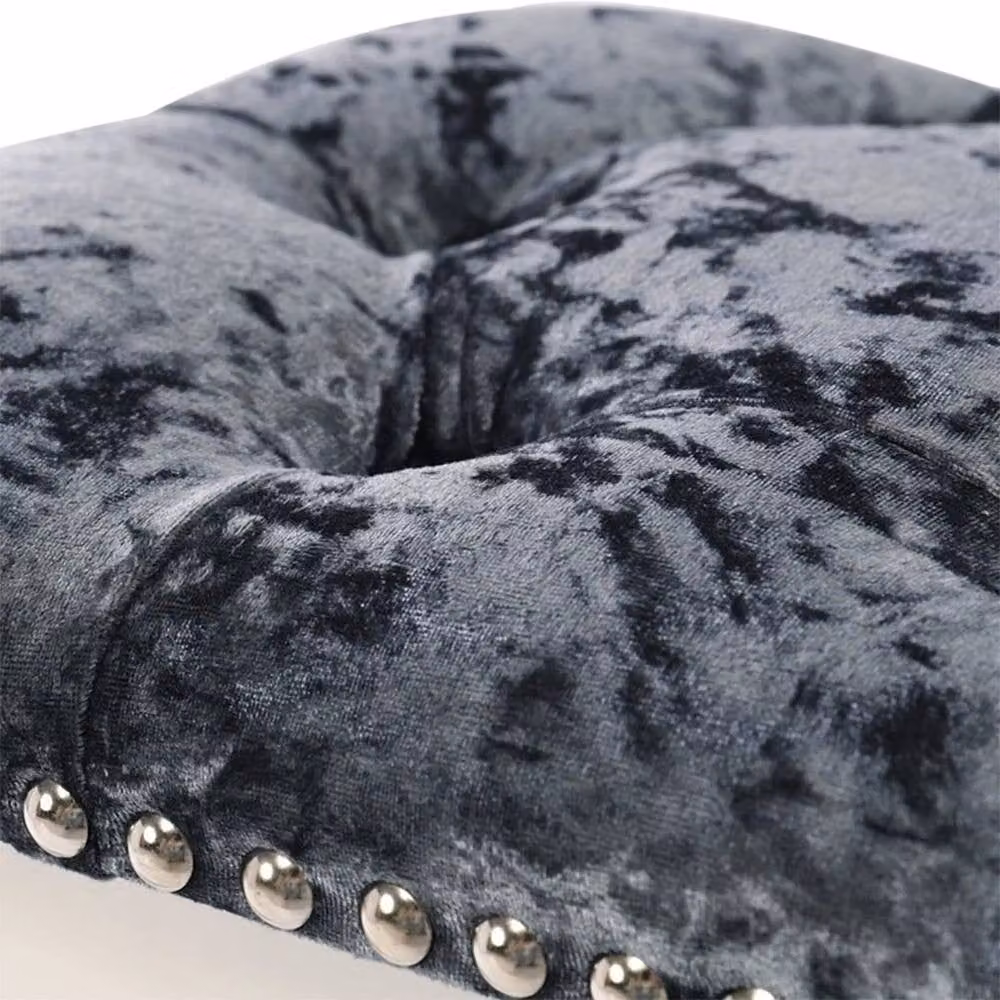KORVIXA Grey Velvet Upholstered Dressing Table Stool with Wood Frame W/D/H: 100 x 100 x 100 cm – 3
