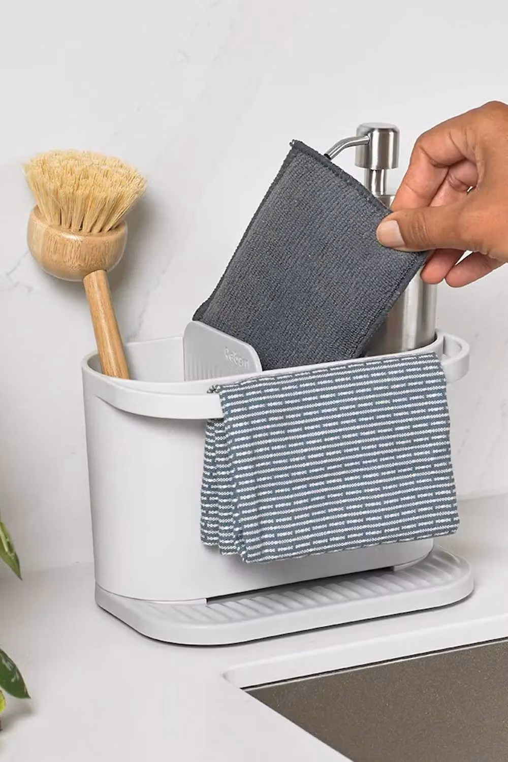 ReBorn Washing Up Bowl and Sink Tidy Bundle in Beige and White – 2