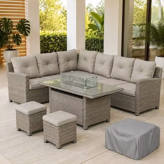 STILVORA Modern 8-Seater Grey Garden Sofa with Metal Frame