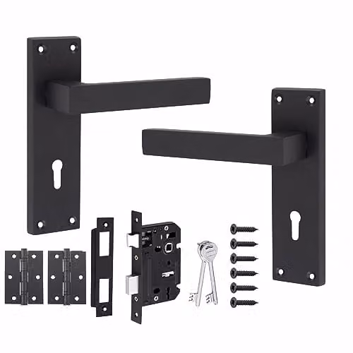 Golden Grace Victorian Straight Delta Lever Handles, Matt Black Lock Set – 1