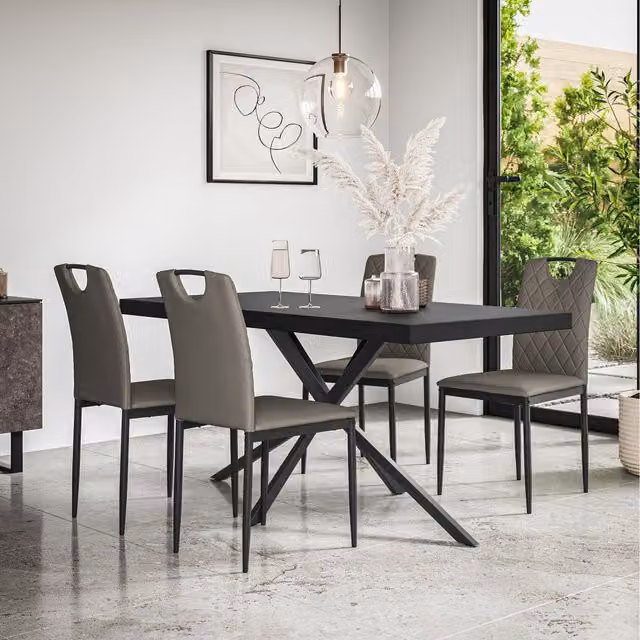 More4Homes Donni Oak Dining Table and Monza Linen Chairs in Grey with 4 Chairs