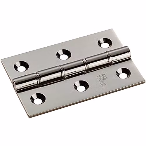 Loops Pair of Brass Washered Butt Hinges in Polished Nickel, W/D/H: 76 x 50 x 2.5 mm