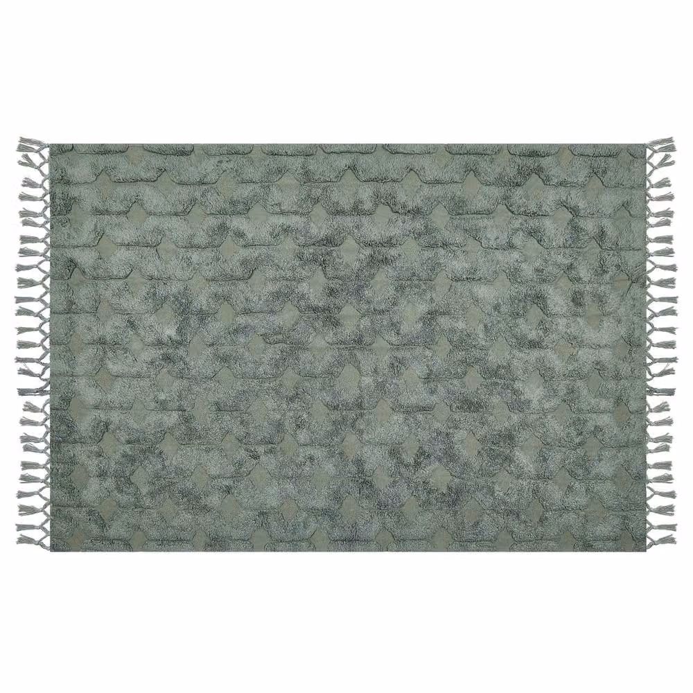 Wyld and Coco Green Hand-Tufted Cotton Geometric Boho Rug with Fringes, W: 140 cm, L: 200 cm – 3